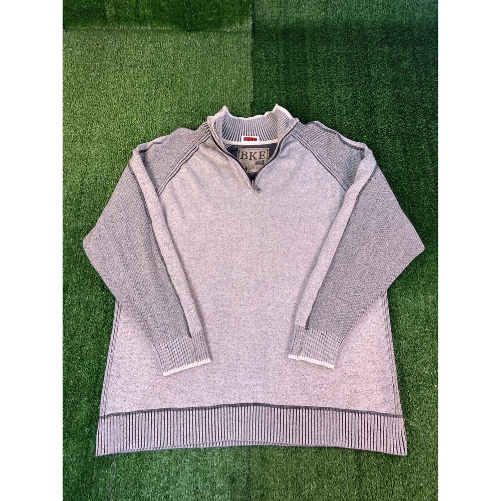 BKE Mens XL Gray Heather Quarter Zip Mock Neck Ribbed Knit Pullover Sweater